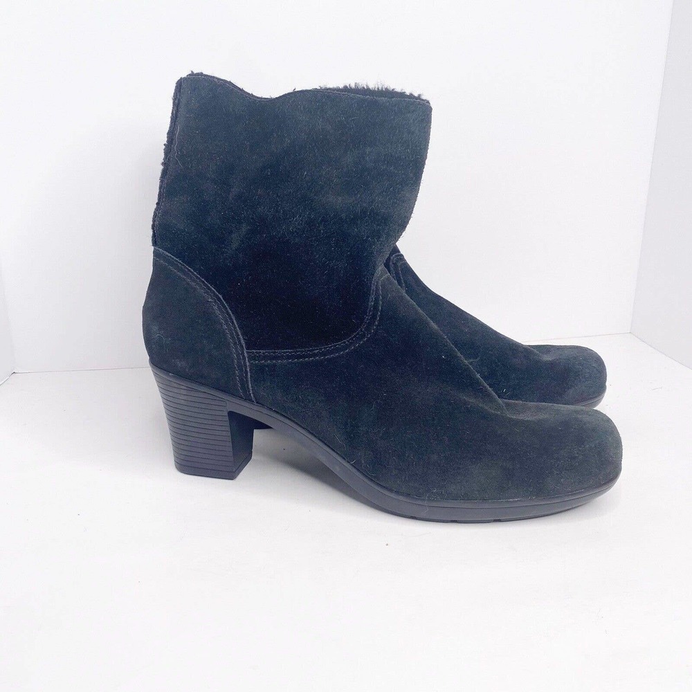 CLARKS Bendables Black Suede Leather Zip Ankle Boots Womens 10 W Lined 39384